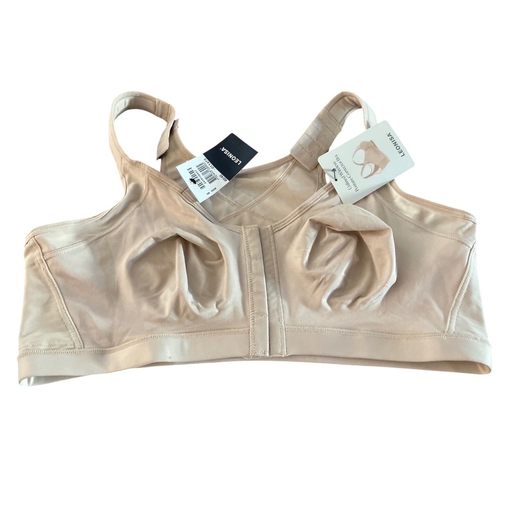 Leonisa Unlined Wireless Posture Corrector Bra Beige‎ 4040 Front Closure